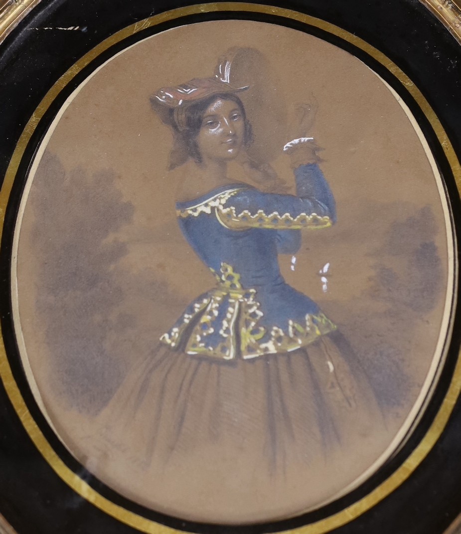 Girardot 1852, pencil and watercolour, Study of a young lady, signed in pencil, oval, 21 x 17cm